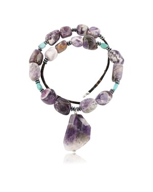 Certified Authentic Navajo .925 Sterling Silver Natural Turquoise AMETHYST Native American Necklace 25344