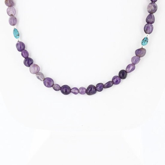 Certified Authentic Navajo .925 Sterling Silver Natural Turquoise Amethyst Native American Necklace 370993141648