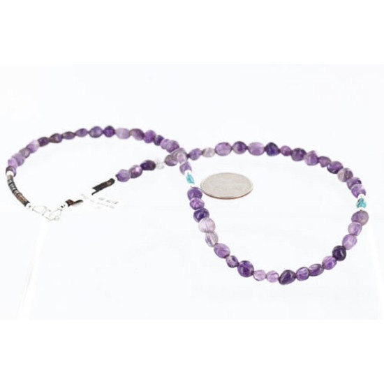 Certified Authentic Navajo .925 Sterling Silver Natural Turquoise Amethyst Native American Necklace 370993141648