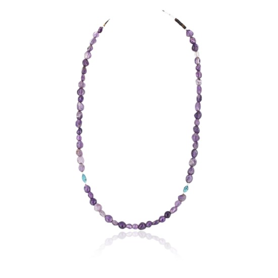 Certified Authentic Navajo .925 Sterling Silver Natural Turquoise Amethyst Native American Necklace 370993141648