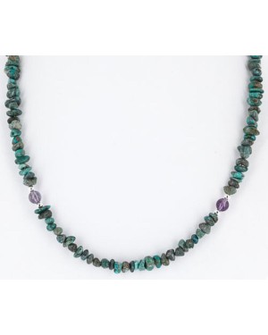 Certified Authentic Navajo .925 Sterling Silver Natural Turquoise Amethyst Native American Necklace 371052445230