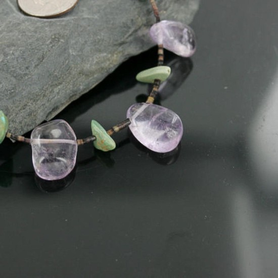 Certified Authentic Navajo .925 Sterling Silver Natural Turquoise Amethyst Native American Necklace 390722597391