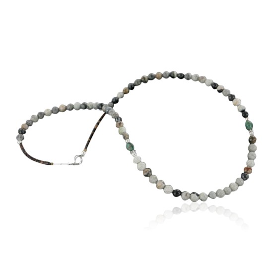 Certified Authentic Navajo .925 Sterling Silver Natural Turquoise and Agate Native American Necklace 15759-10