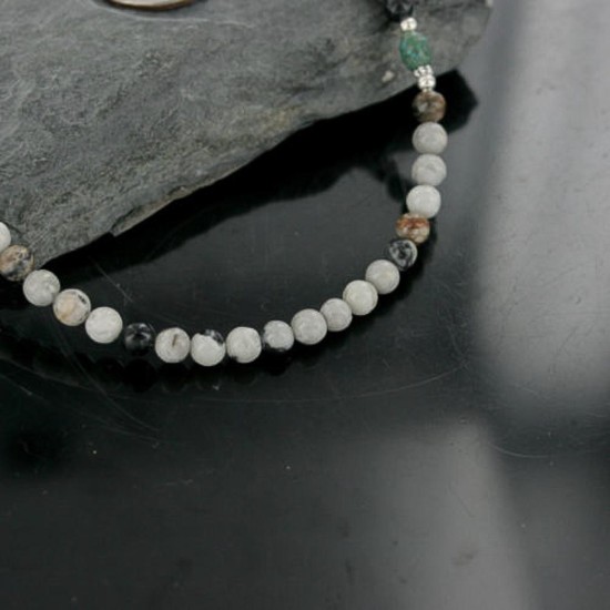 Certified Authentic Navajo .925 Sterling Silver Natural Turquoise and Agate Native American Necklace 15759-10