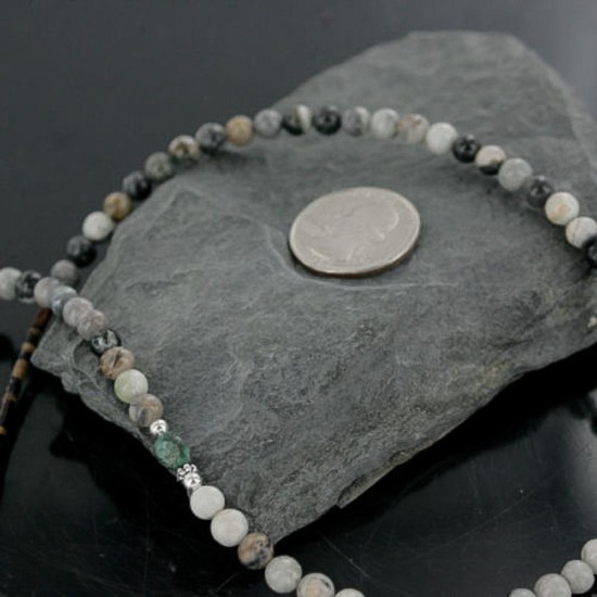Certified Authentic Navajo .925 Sterling Silver Natural Turquoise and Agate Native American Necklace 15759-10