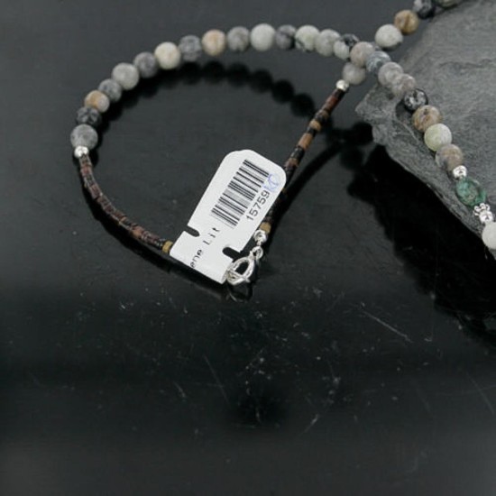 Certified Authentic Navajo .925 Sterling Silver Natural Turquoise and Agate Native American Necklace 15759-10