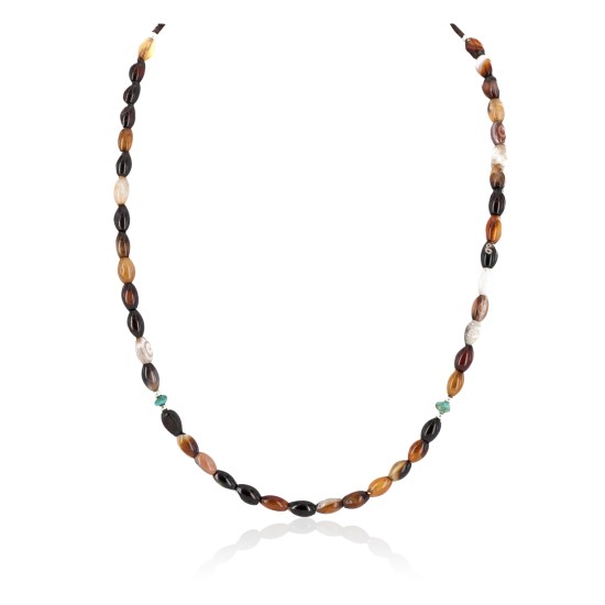 Certified Authentic Navajo .925 Sterling Silver Natural Turquoise and Agate Native American Necklace 16076-4