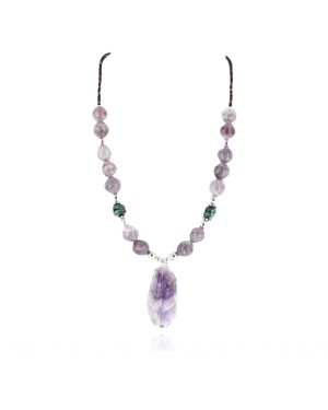 Certified Authentic Navajo .925 Sterling Silver Natural Turquoise and AMETHYST Native American Necklace 371007008020