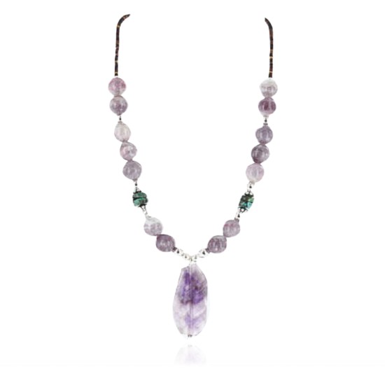 Certified Authentic Navajo .925 Sterling Silver Natural Turquoise and AMETHYST Native American Necklace 371007008020