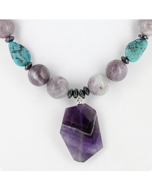 Certified Authentic Navajo .925 Sterling Silver Natural Turquoise and AMETHYST Native American Necklace 371008914523