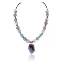 Authentic Navajo Native American Turquoise and Amethyst Sterling Silver Necklace