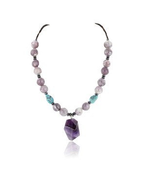 Certified Authentic Navajo .925 Sterling Silver Natural Turquoise and AMETHYST Native American Necklace 371008914523