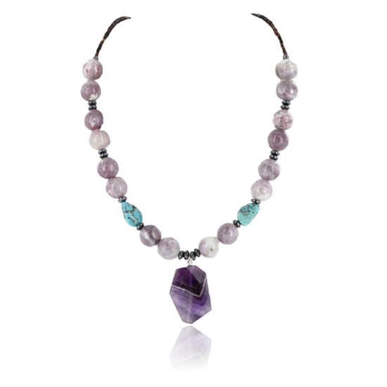 Certified Authentic Navajo .925 Sterling Silver Natural Turquoise and AMETHYST Native American Necklace 371008914523