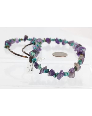 Certified Authentic Navajo .925 Sterling Silver Natural Turquoise and Amethyst Native American Necklace 390751523534