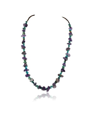 Certified Authentic Navajo .925 Sterling Silver Natural Turquoise and Amethyst Native American Necklace 390751523534