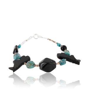 Certified Authentic Navajo .925 Sterling Silver Natural Turquoise and Black Onyx Native American Bracelet 390757884352