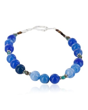Certified Authentic Navajo .925 Sterling Silver Natural Turquoise and Blue Agate Native American Bracelet 370992826309