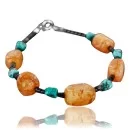 Navajo .925 Sterling Silver Natural Turquoise and Carnelian Native American Bracelet 390749514692