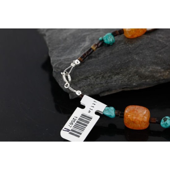 Certified Authentic Navajo .925 Sterling Silver Natural Turquoise and Carnelian Native American Bracelet 390749514692
