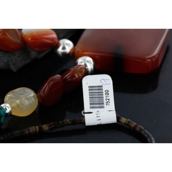 Certified Authentic Navajo .925 Sterling Silver Natural Turquoise and Carnelian Native American Necklace 370983984817