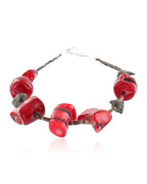Certified Authentic Navajo .925 Sterling Silver Natural Turquoise and Coral Native American Bracelet 370998517670