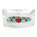 Navajo Native American Natural Turquoise and Coral Sterling Silver Buckle