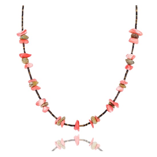 Certified Authentic Navajo .925 Sterling Silver Natural Turquoise and Coral Native American Necklace 15883-8