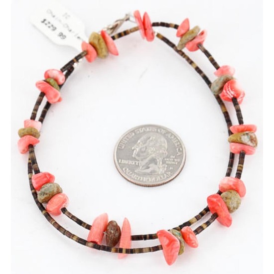 Certified Authentic Navajo .925 Sterling Silver Natural Turquoise and Coral Native American Necklace 15883-8