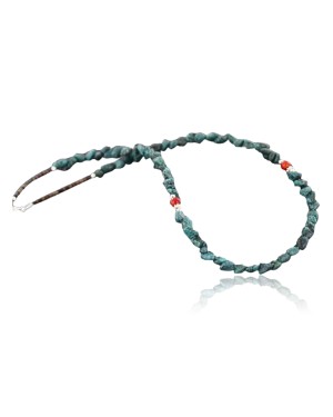 Certified Authentic Navajo .925 Sterling Silver Natural Turquoise and Coral Native American Necklace 390740887663