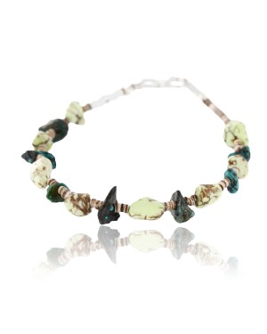 Certified Authentic Navajo .925 Sterling Silver Natural Turquoise and Gaspeite Native American Bracelet 370996110085