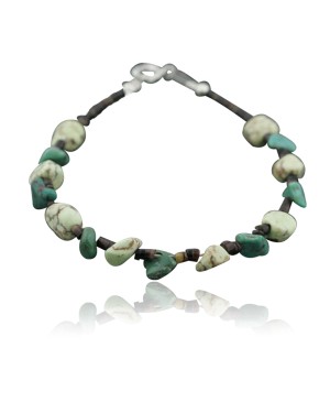 Certified Authentic Navajo .925 Sterling Silver Natural Turquoise and Gaspeite Native American Bracelet 390734524362