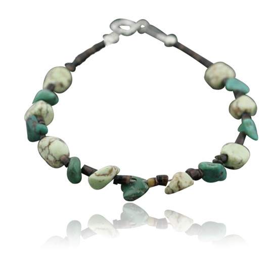 Certified Authentic Navajo .925 Sterling Silver Natural Turquoise and Gaspeite Native American Bracelet 390734524362
