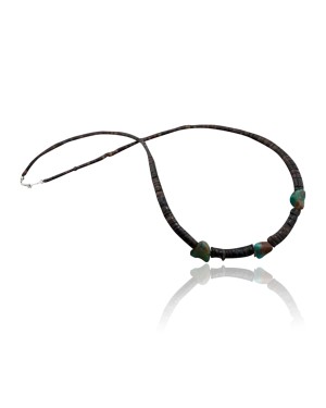 Certified Authentic Navajo .925 Sterling Silver Natural Turquoise and Graduated Heishi Native American Necklace 370841385103