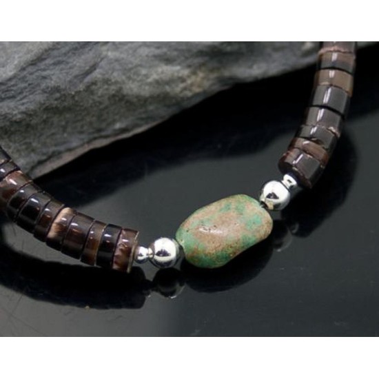 Certified Authentic Navajo .925 Sterling Silver Natural Turquoise and Graduated Heishi Native American Necklace 370842449531