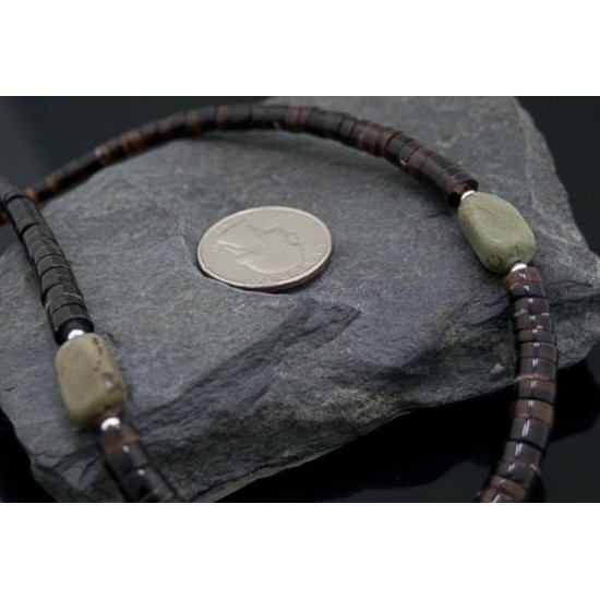 Certified Authentic Navajo .925 Sterling Silver Natural Turquoise and Graduated Heishi Native American Necklace 370842449531