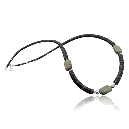 Certified Authentic Navajo .925 Sterling Silver Natural Turquoise and Graduated Heishi Native American Necklace 370842449531
