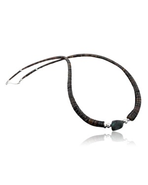 Certified Authentic Navajo .925 Sterling Silver Natural Turquoise and Graduated Heishi Native American Necklace 370842449532