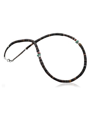 Certified Authentic Navajo .925 Sterling Silver Natural Turquoise and Graduated Heishi Native American Necklace 390594947358
