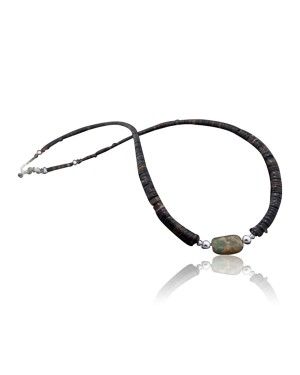 Certified Authentic Navajo .925 Sterling Silver Natural Turquoise and Graduated Heishi Native American Necklace 390615386444