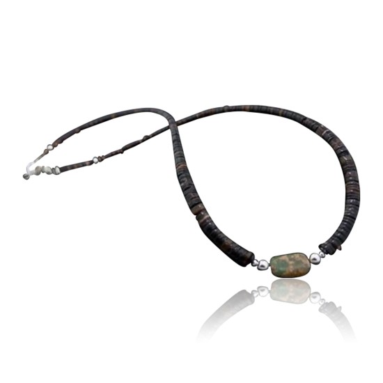 Certified Authentic Navajo .925 Sterling Silver Natural Turquoise and Graduated Heishi Native American Necklace 390615386444