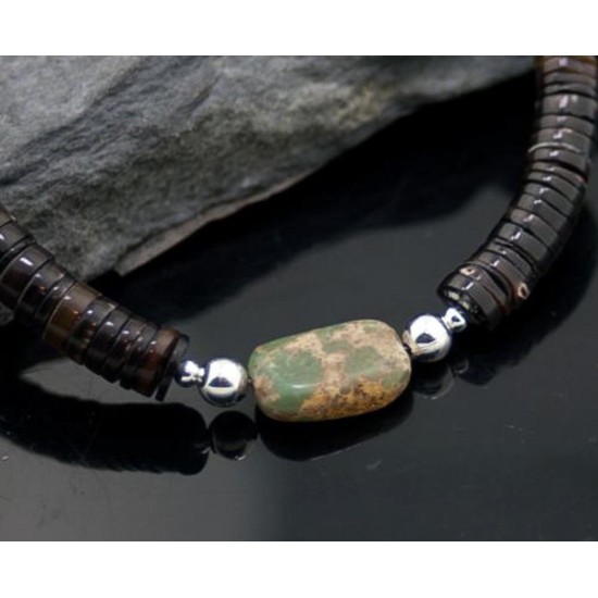 Certified Authentic Navajo .925 Sterling Silver Natural Turquoise and Graduated Heishi Native American Necklace 390615386444