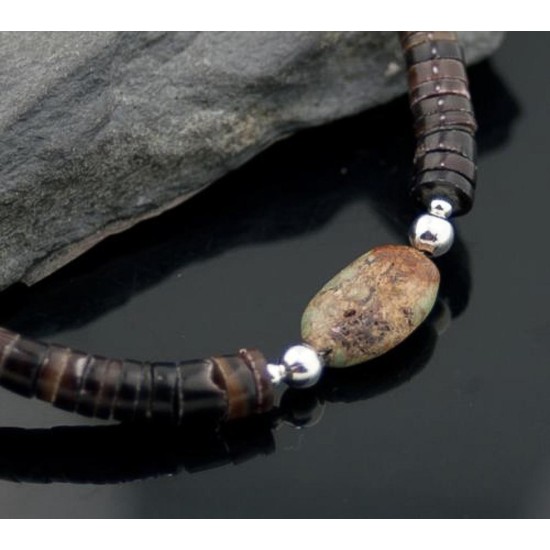 Certified Authentic Navajo .925 Sterling Silver Natural Turquoise and Graduated Heishi Native American Necklace 390619444172