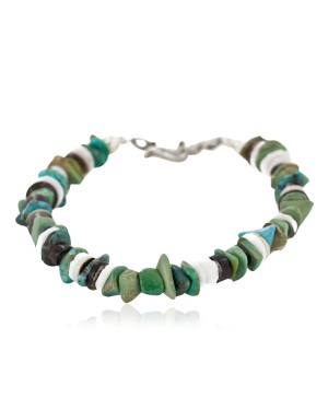 Certified Authentic Navajo .925 Sterling Silver Natural Turquoise and Graduated Melon Shell Native American Bracelet  1246-2