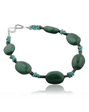 Certified Authentic Navajo .925 Sterling Silver Natural Turquoise and Green Quartz Native American Bracelet 390735157641