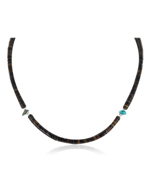 Certified Authentic Navajo .925 Sterling Silver Natural Turquoise and Heishi Native American Necklace 16043-3