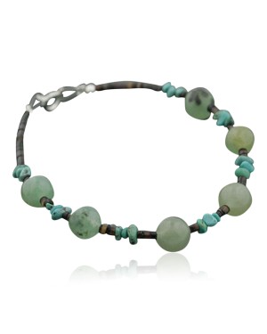 Certified Authentic Navajo .925 Sterling Silver Natural Turquoise and Jade Native American Bracelet 370971263158