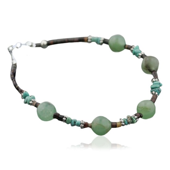 Certified Authentic Navajo .925 Sterling Silver Natural Turquoise and Jade Native American Bracelet 370972048048