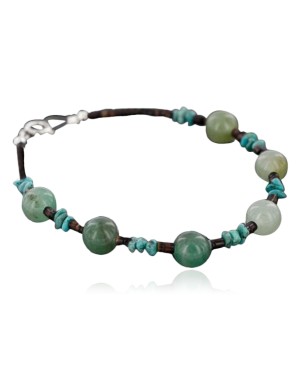 Certified Authentic Navajo .925 Sterling Silver Natural Turquoise and Jade Native American Bracelet 390737972669
