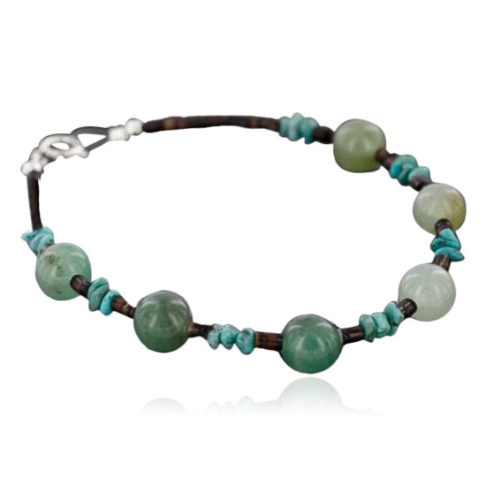 Certified Authentic Navajo .925 Sterling Silver Natural Turquoise and Jade Native American Bracelet 390737972669