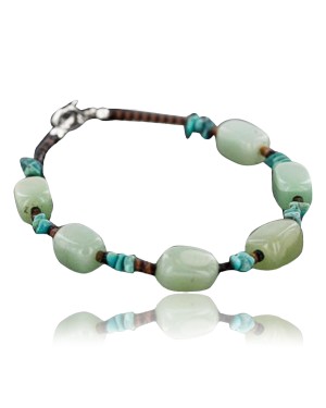Certified Authentic Navajo .925 Sterling Silver Natural Turquoise and Jade Native American Bracelet 390738964526